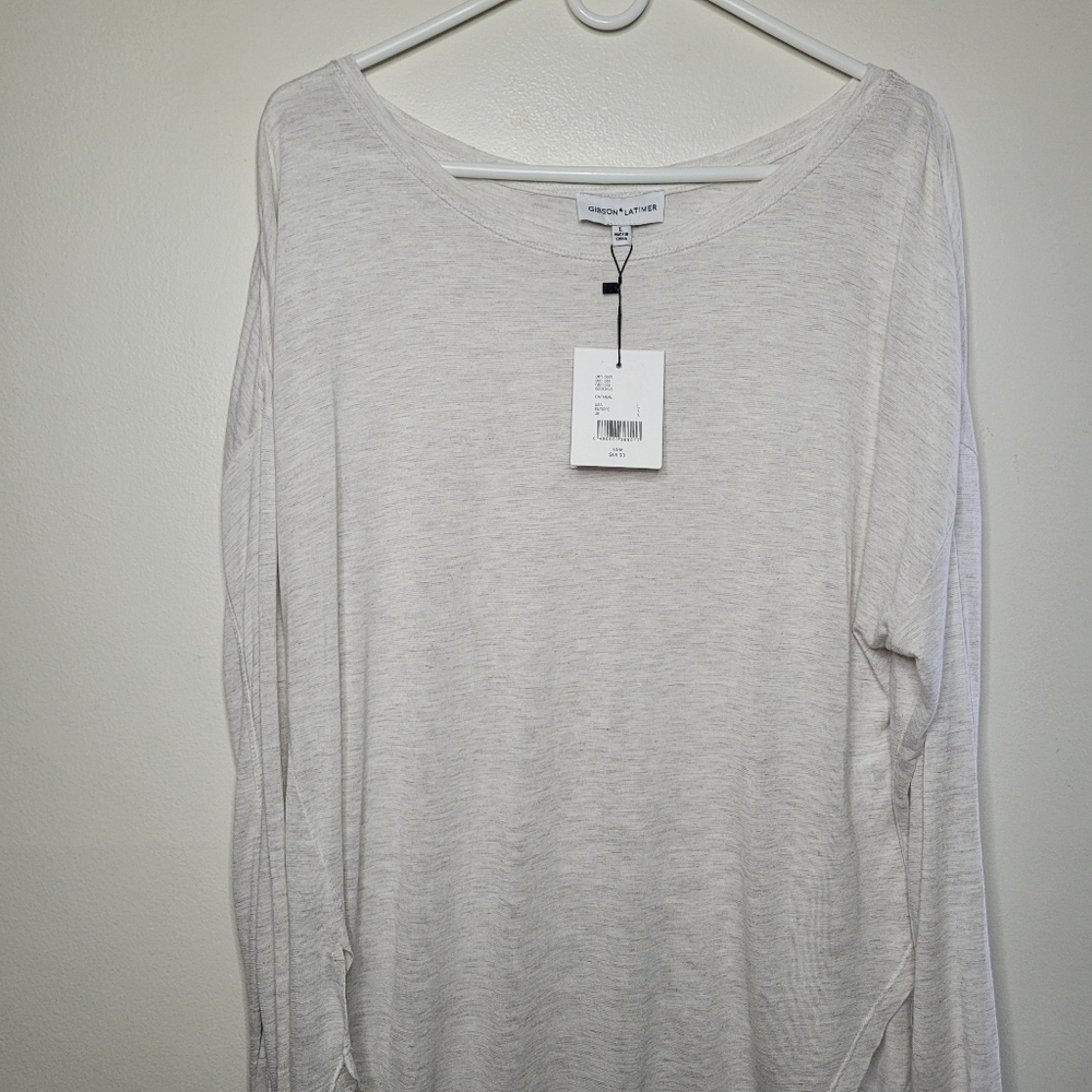 Gibson Latimer Top Women's Oatmeal Size Large Long Sleeve Casual Curved Hem - Picture 3 of 12